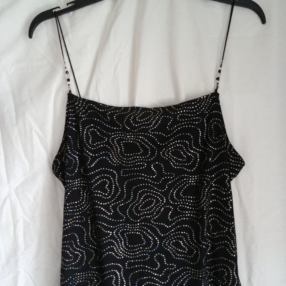 Sparkly Rhinestone Sequin Black Handkerchief Hem Party Dress Vintage 1990s